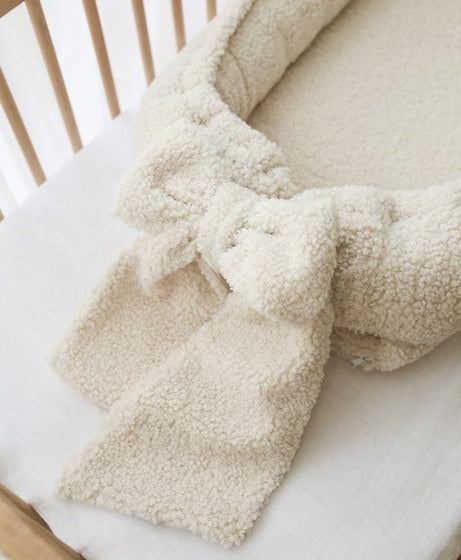Babyly - Teddy Baby Nest With Bow - Cream - Mabel & Fox