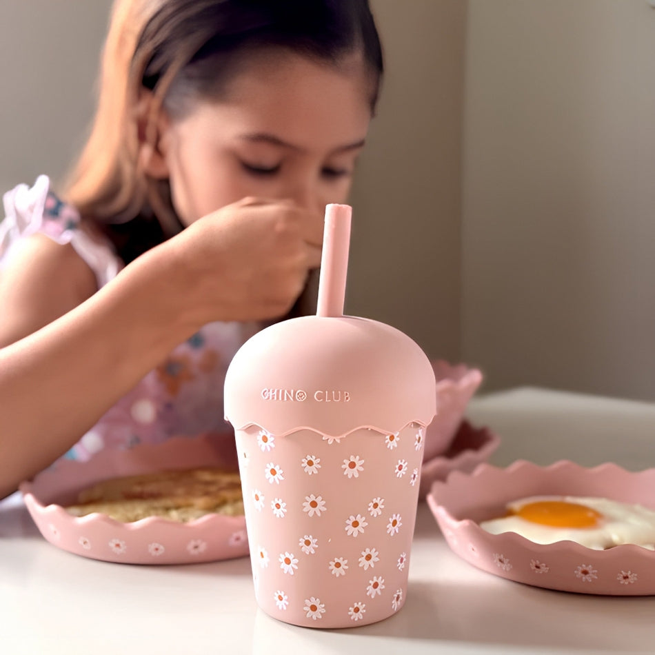 Chino Club – Mini Toddler Smoothie Cup & Straw 200ml – Pink Daisy - Mabel & Fox
