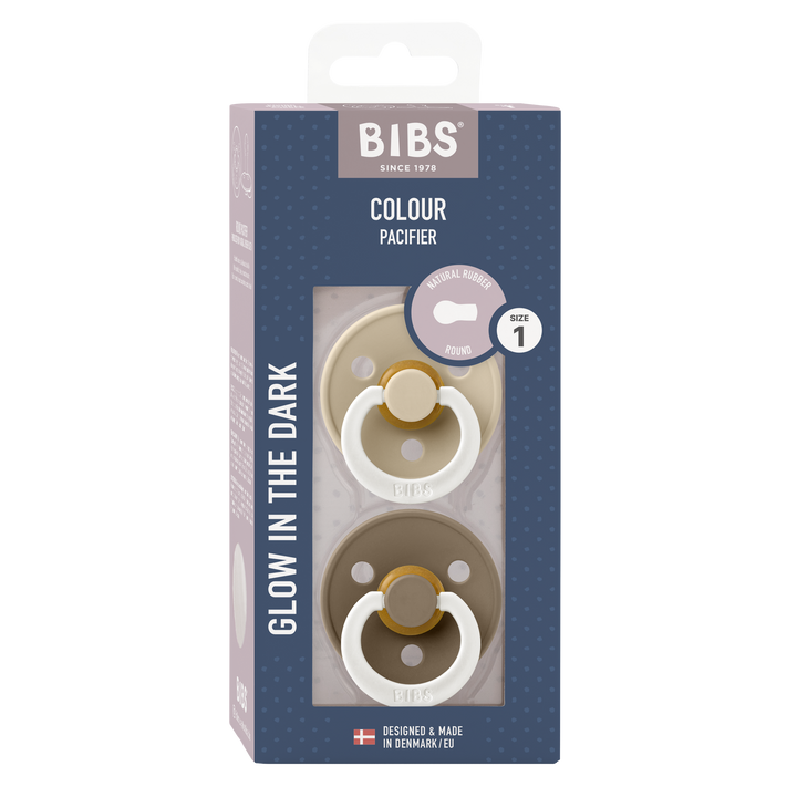 Bibs - Glow Colour Pacifier - Round Nipple - Vanilla / Dark Oak - Mabel & Fox