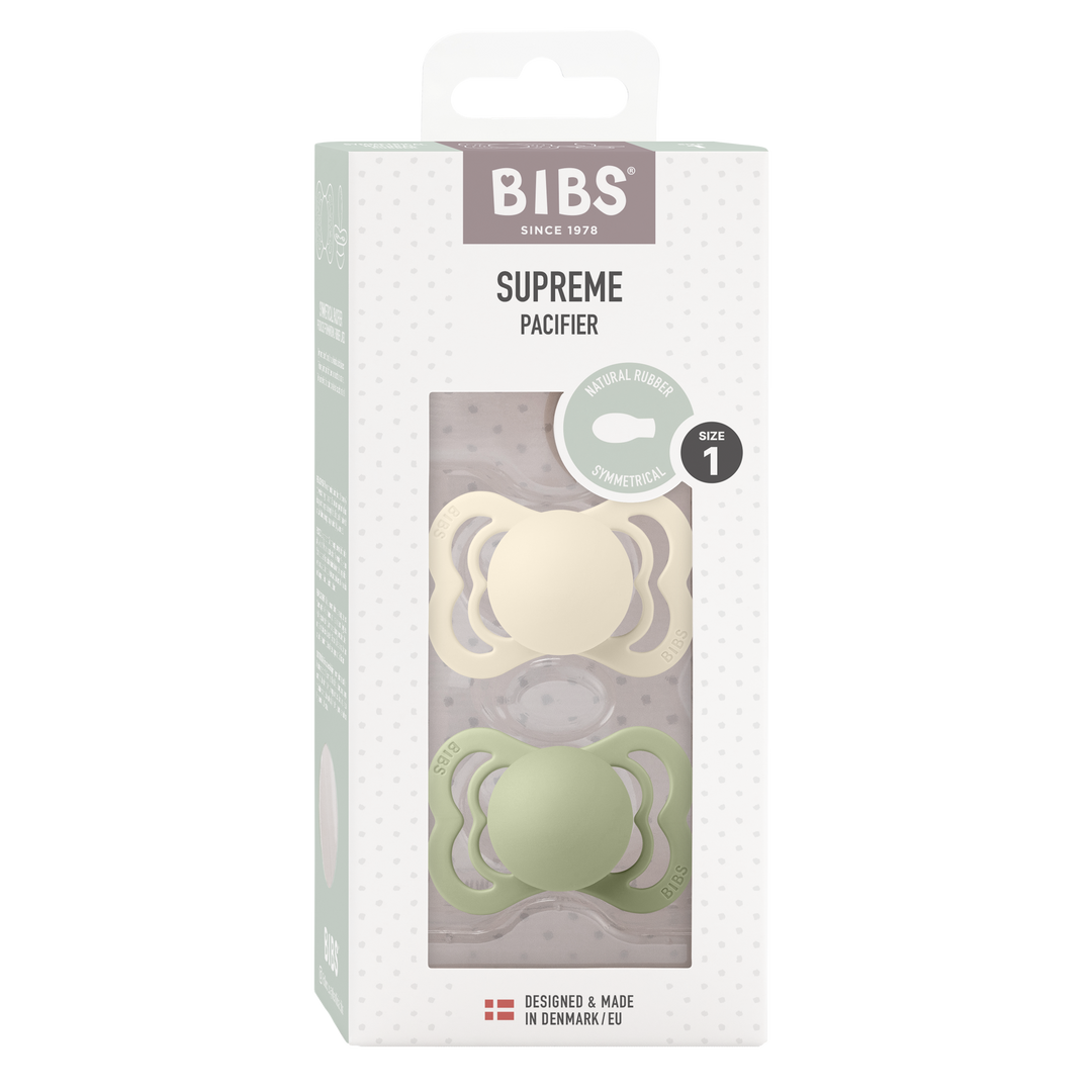 Bibs - Supreme Pacifier - Symmetrical Nipple - Ivory / Sage (Silicone) - Mabel & Fox