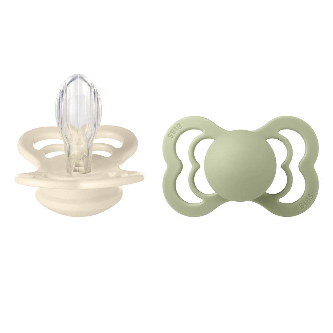Bibs - Supreme Pacifier - Symmetrical Nipple - Ivory / Sage (Silicone) - Mabel & Fox