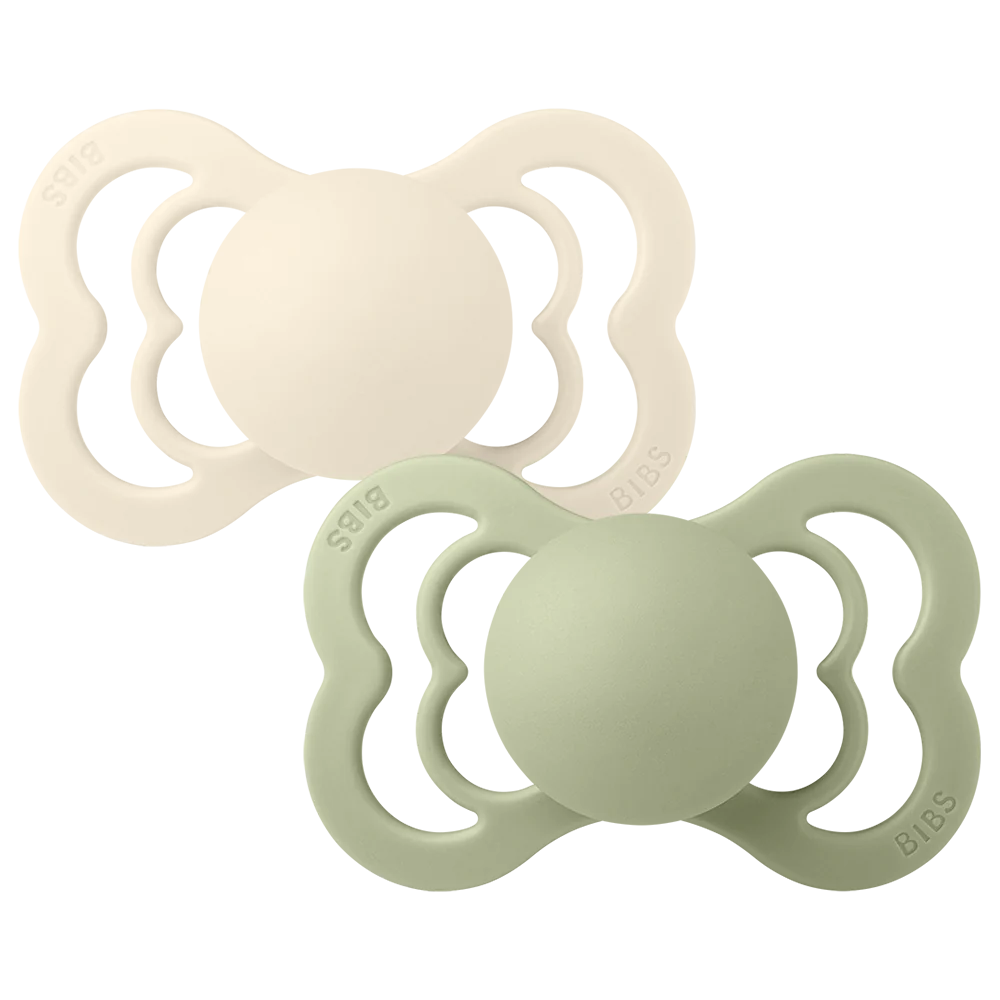 Bibs - Supreme Pacifier - Symmetrical Nipple - Ivory / Sage (Silicone) - Mabel & Fox