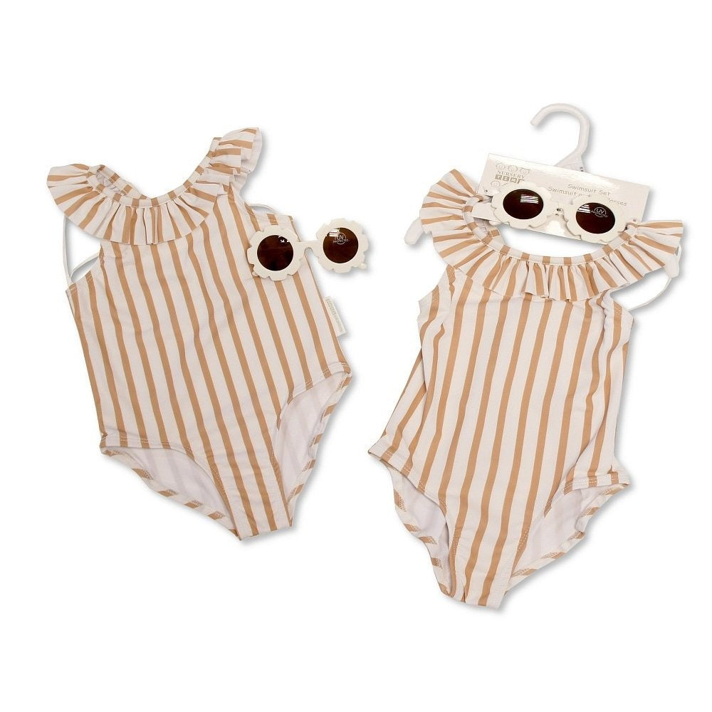 Mabel & Fox - Swimsuit Set - Mustard Stripe (2 Pcs)