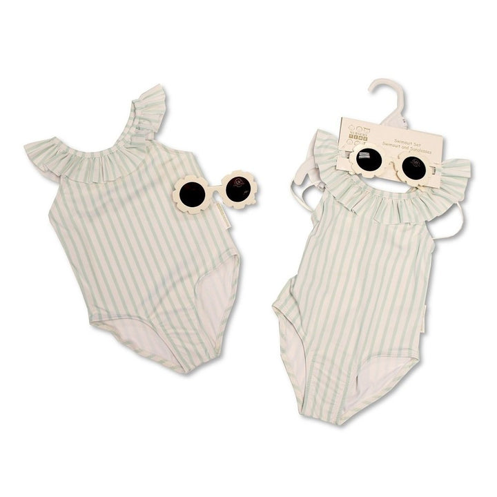 Mabel & Fox - Swimsuit Set - Mint Green Stripe (2 Pcs)