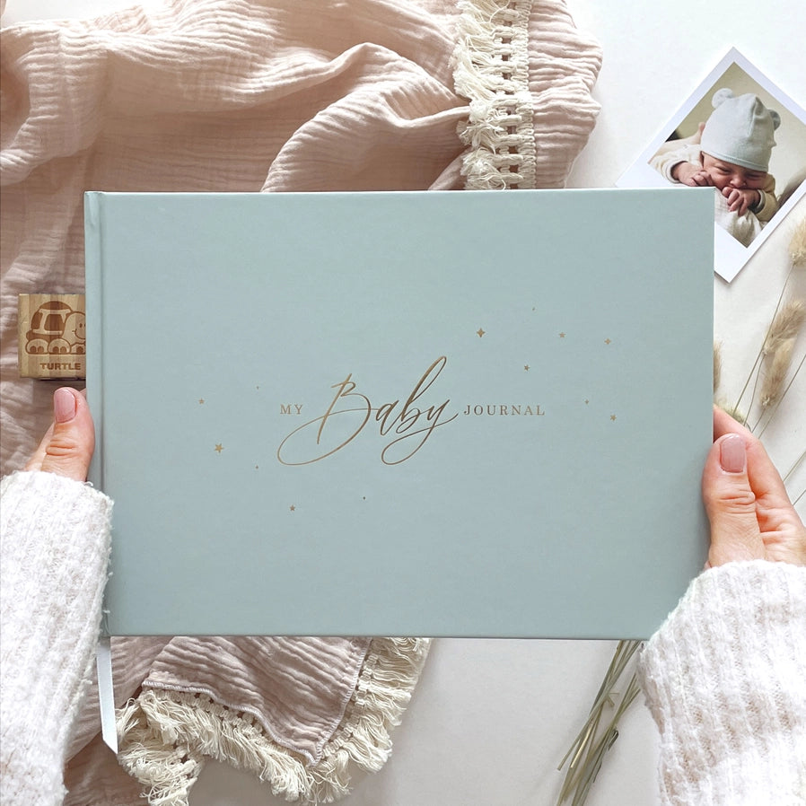 Blush & Gold - Baby Memory Book - Aqua - Mabel & Fox