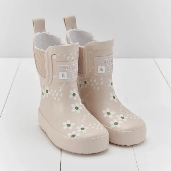 Grass & Air - Colour-Changing Cloud Short Wellies - Pampas Cream Floral