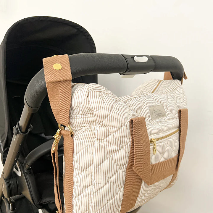 Cam Cam Copenhagen -Medium Changing Bag W/Pram Straps - Classic Stripes Camel - Mabel & Fox