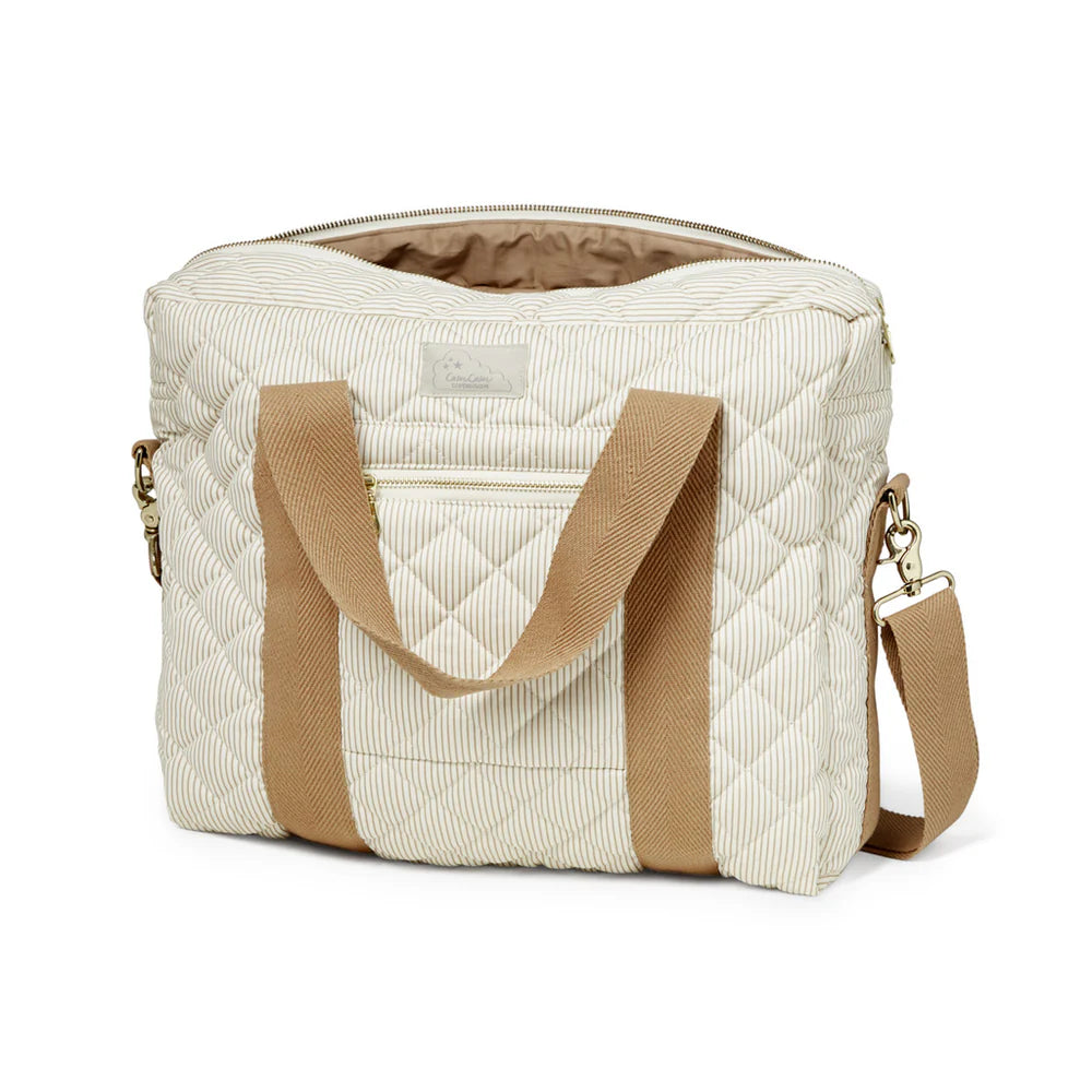 Cam Cam Copenhagen -Medium Changing Bag W/Pram Straps - Classic Stripes Camel - Mabel & Fox