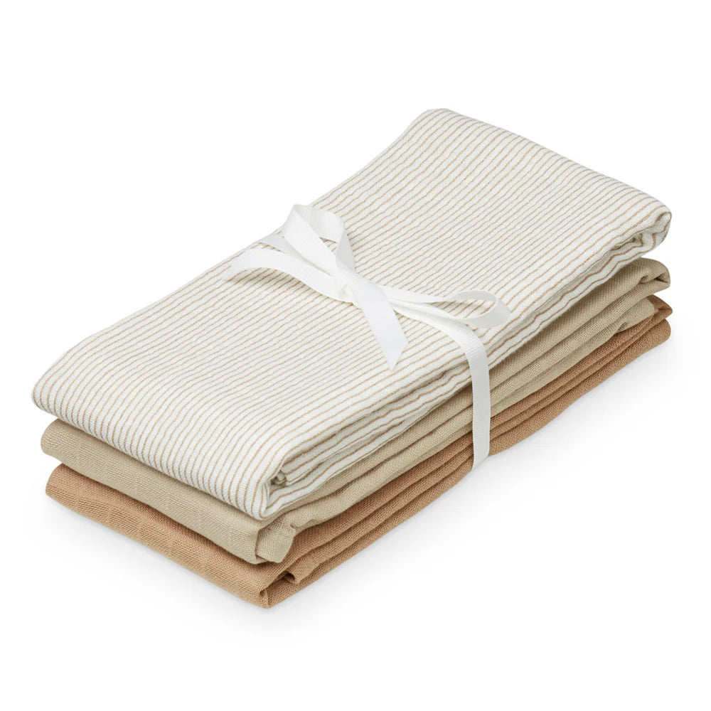 Cam Cam Copenhagen - Muslin Cloth- Classic Stripes Camel ( 3 Pack) - Mabel & Fox