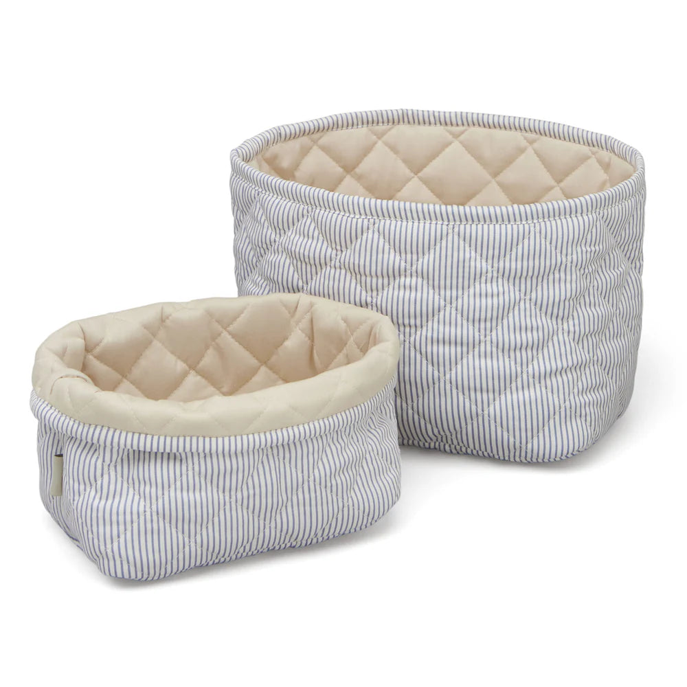 Cam Cam Copenhagen - Quilted Storage Basket - Classic Stripes Blue / Praline ( 2 Pack) - Mabel & Fox