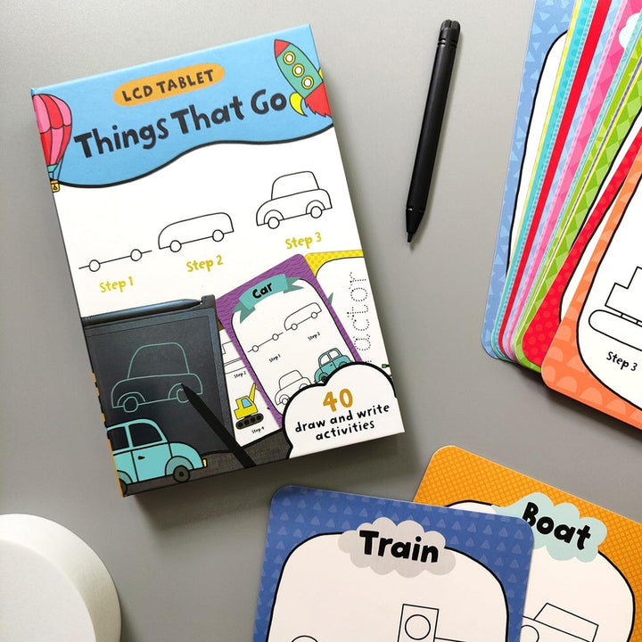 Children’s LCD Tablet & Flashcard Set – Things That Go - Mabel & Fox