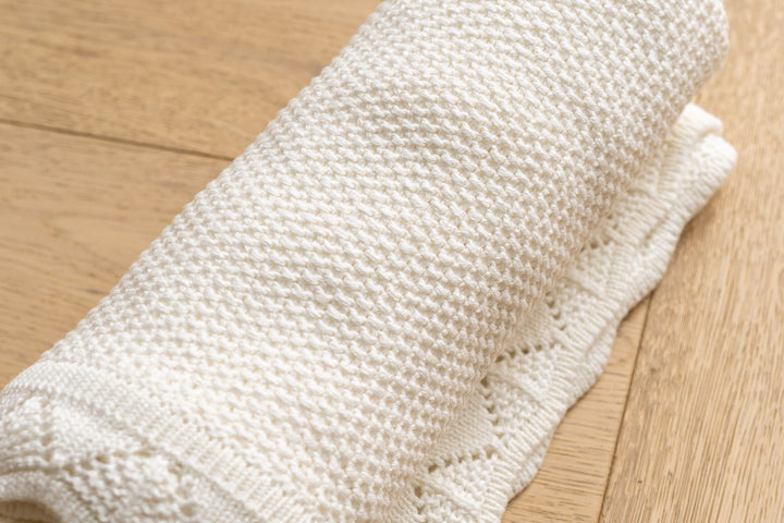 Mabel & Fox - Knitted Baby Blanket - White - Mabel & Fox