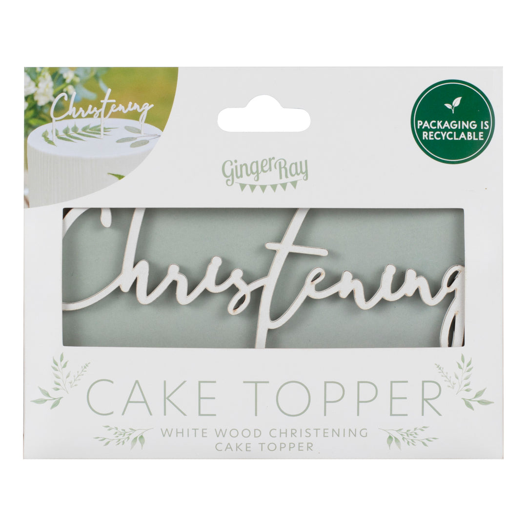 Ginger Ray - White Wooden Christening - Cake Topper