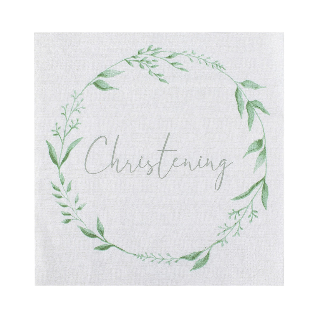 Ginger Ray - Green and White Christening - Paper Napkins (16 Pack)