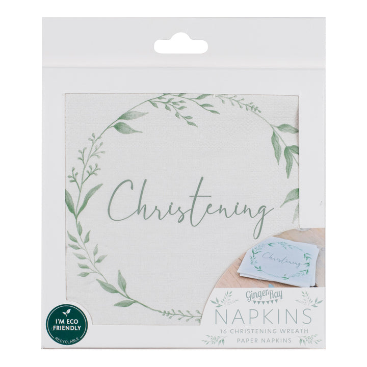 Ginger Ray - Green and White Christening - Paper Napkins (16 Pack)