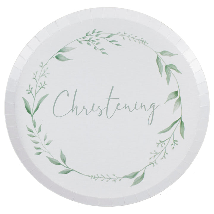 Ginger Ray - White and Green Christening - Paper Plates (8 Pack)