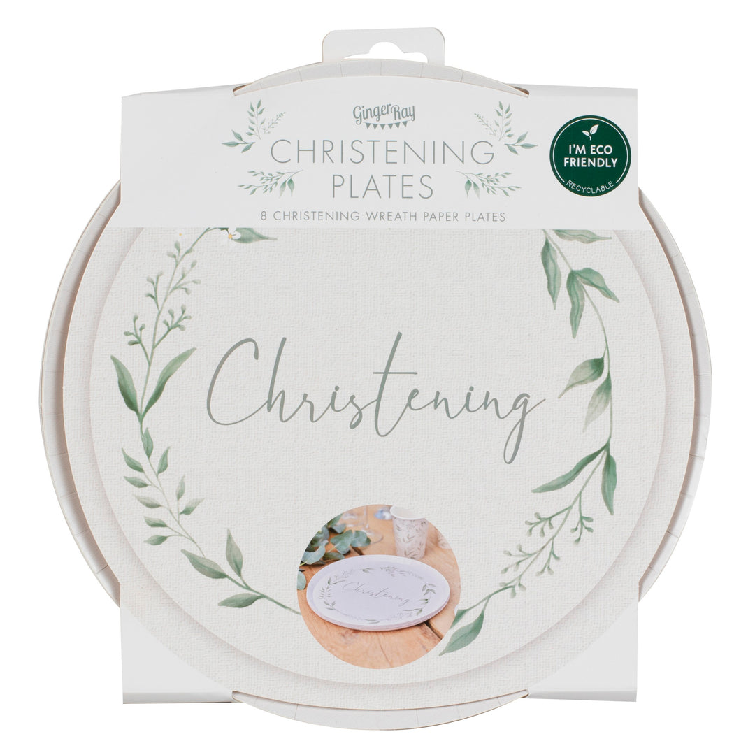 Ginger Ray - White and Green Christening - Paper Plates (8 Pack)