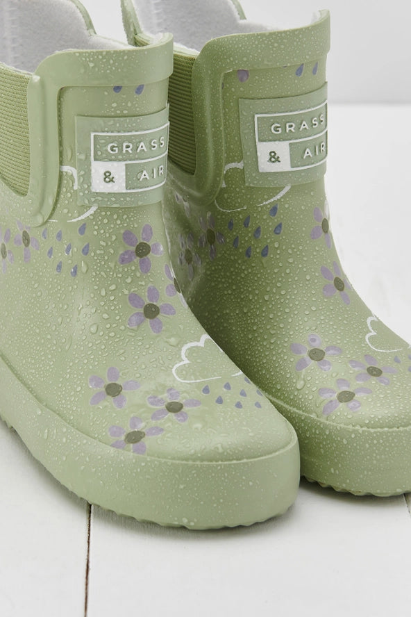 Grass & Air - Colour-Changing Cloud Short Wellies - Spring Green Floral