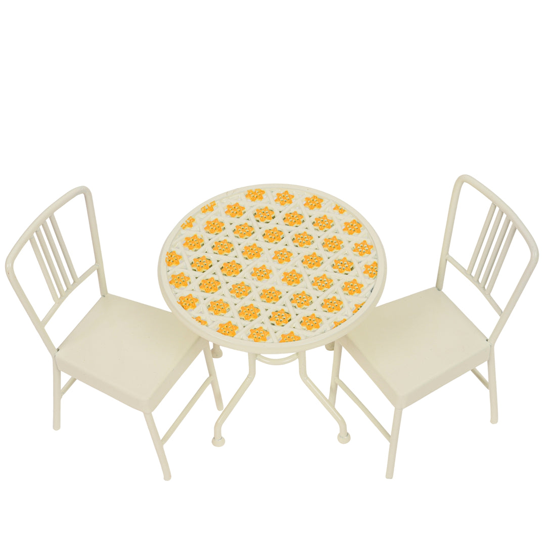 LEVLOVS – Table and Chairs Set – Sunny Yellow Floral Pattern