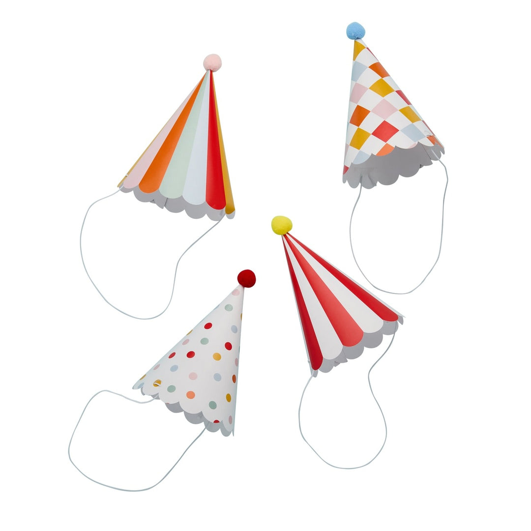 HootyBalloo By Green Club - Circus Party Hats with Pom Poms - (Pack of 8)