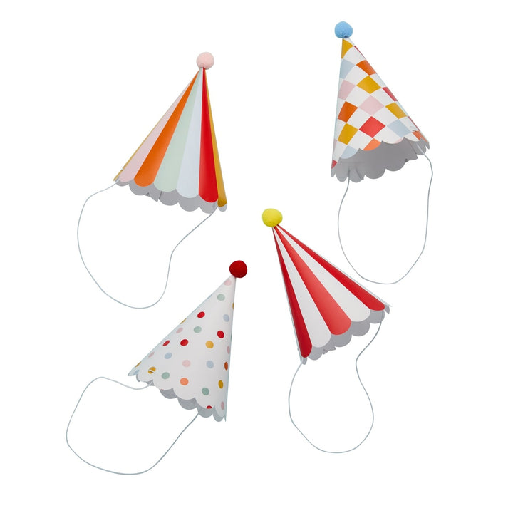HootyBalloo By Green Club - Circus Party Hats with Pom Poms - (Pack of 8)
