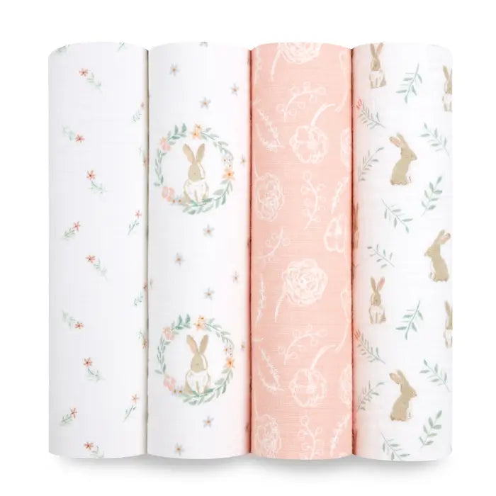Aden + Anais - Muslin Swaddle Blankets - Blushing Bunnies (4 Pack)