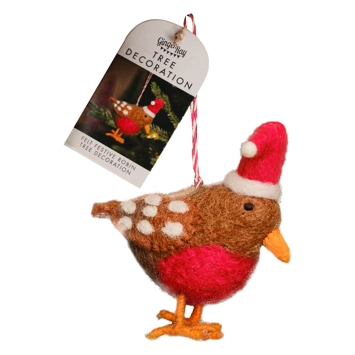 Ginger Ray - Christmas Tree Decoration - Felt Festive Robin - Mabel & Fox