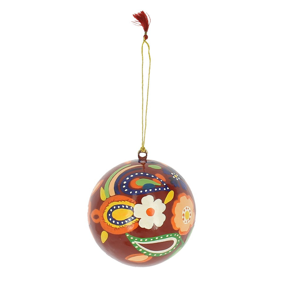 Fiona Walker - Christmas Decoration - Dark Red Paisley Paper Mache Bauble - Mabel & Fox