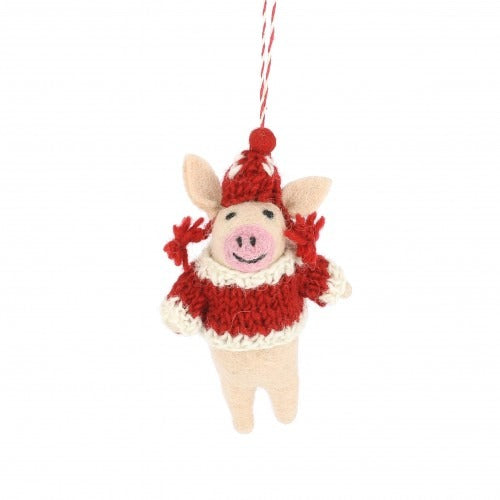 Fiona Walker - Christmas Decoration - Pig with Jumper and Hat - Mabel & Fox