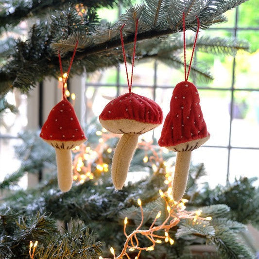 Fiona Walker - Christmas Decoration - Red Velvet Mushroom - Mabel & Fox