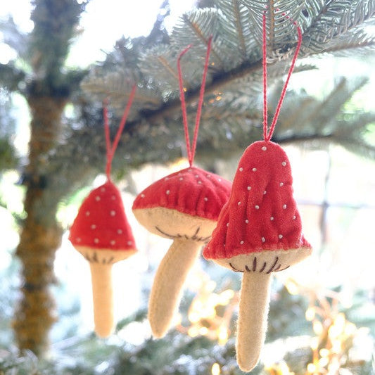 Fiona Walker - Christmas Decoration - Red Velvet Mushroom - Mabel & Fox