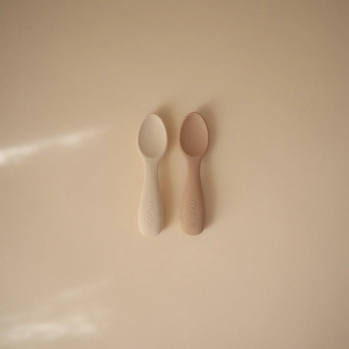 Mushie - Silicone Toddler Starter Spoons- Natural/Shifting Sands (2 Pack)