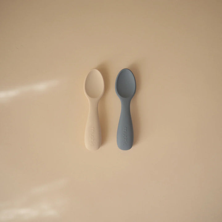 Mushie - Silicone Toddler Starter Spoons- Tradewinds/Shifting Sands (2 Pack)