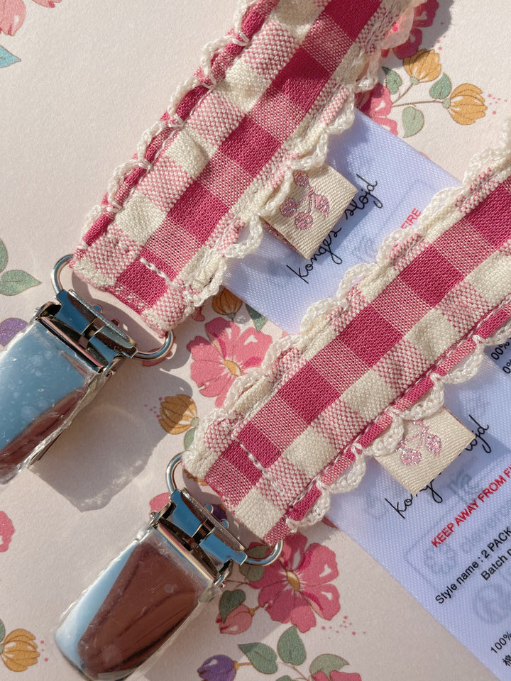 Konges Slojd - Pacifier Clip - Bubblegum Check (2 Pack)