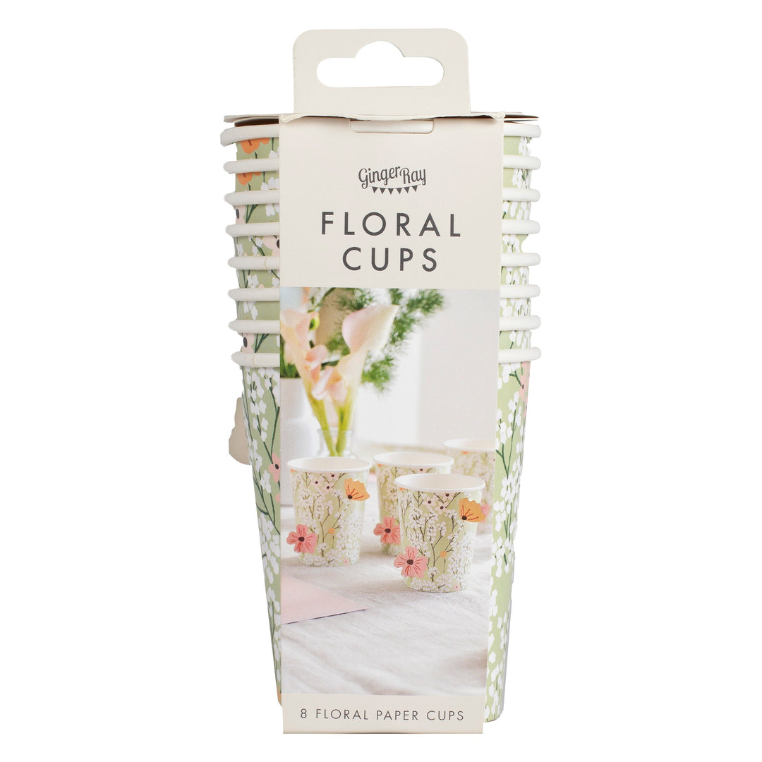 Ginger Ray - Floral - Paper Cups (8 Pack)