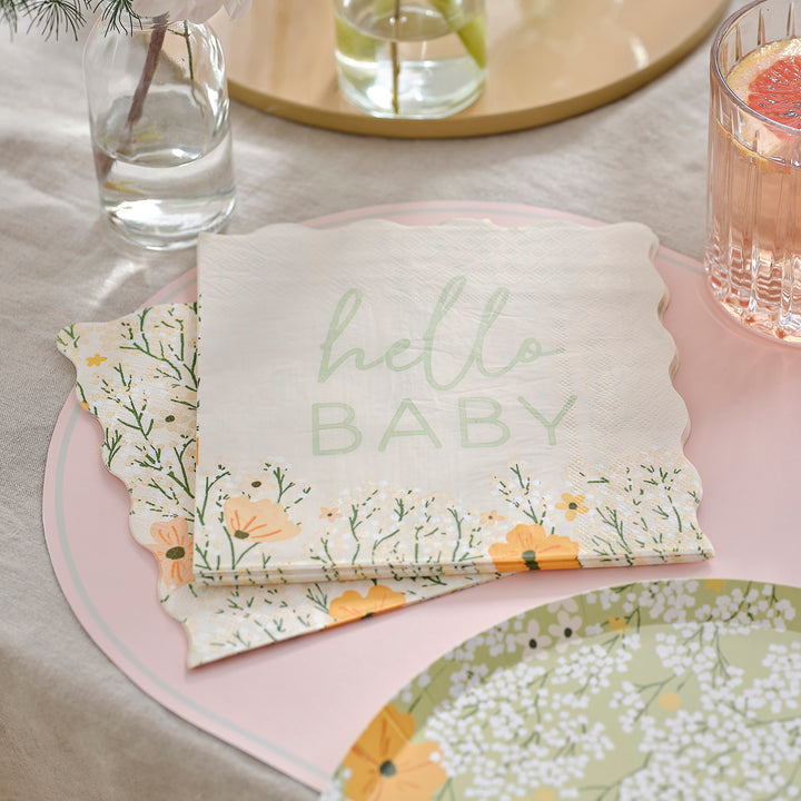 Ginger Ray - Floral Hello Baby - Paper Napkins (16 Pack)