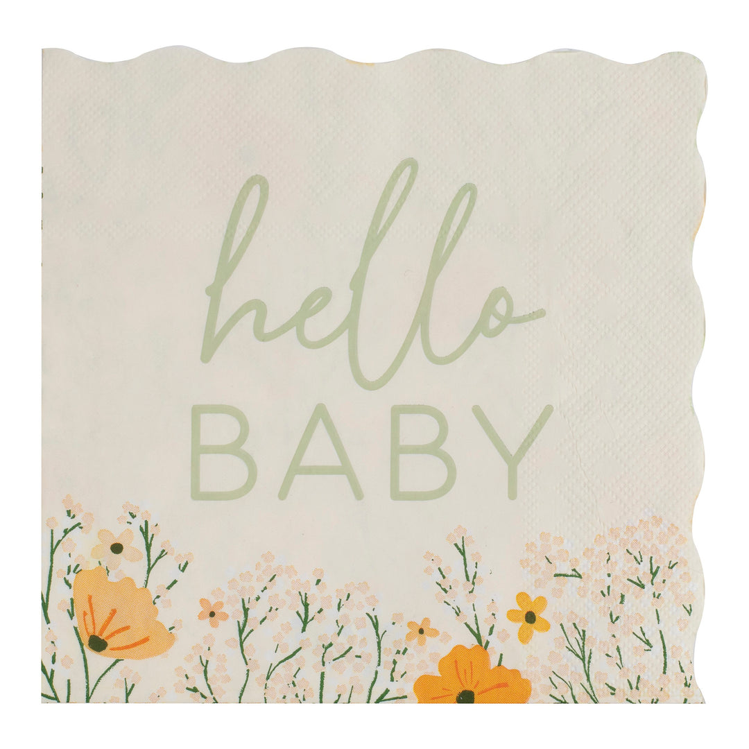 Ginger Ray - Floral Hello Baby - Paper Napkins (16 Pack)