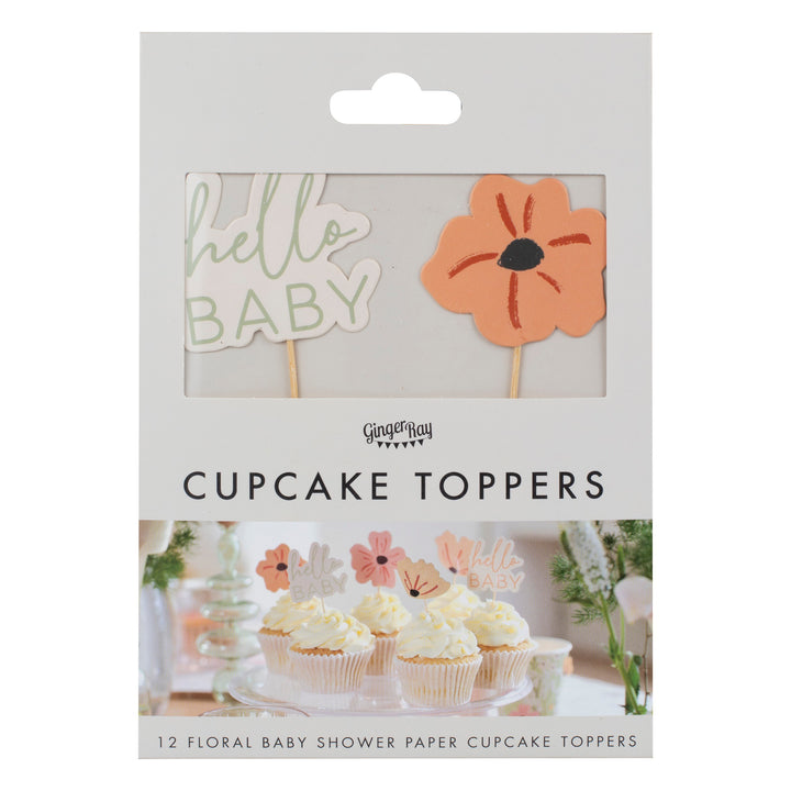 Ginger Ray - Floral Hello Baby - Cupcake Toppers (12 Pack)