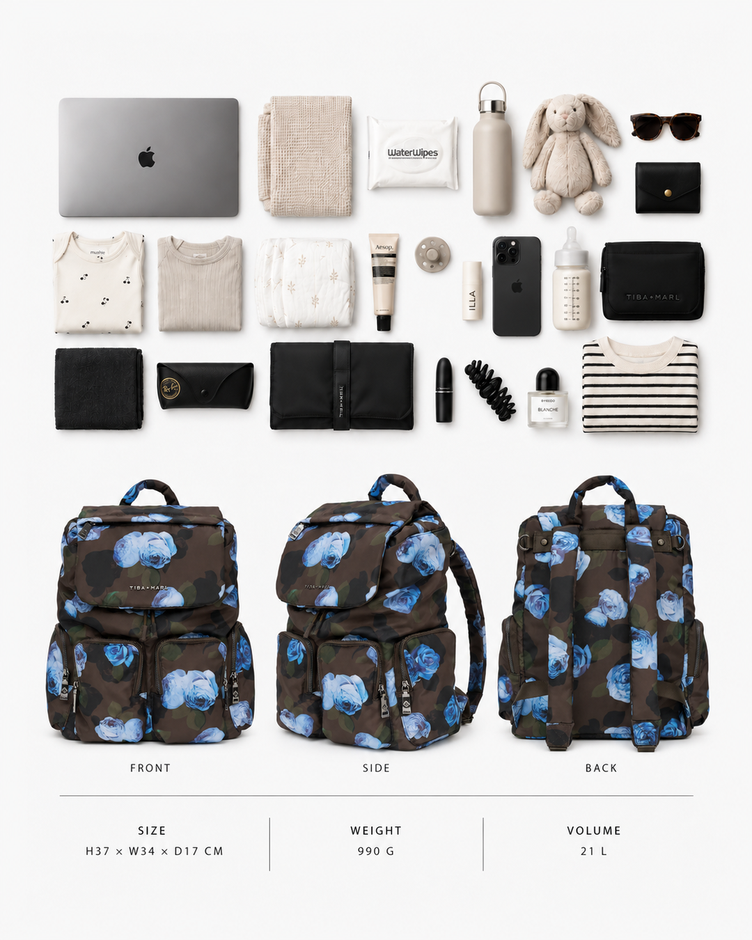 Tiba + Marl Alto Changing Backpack Brown Modern Floral Print