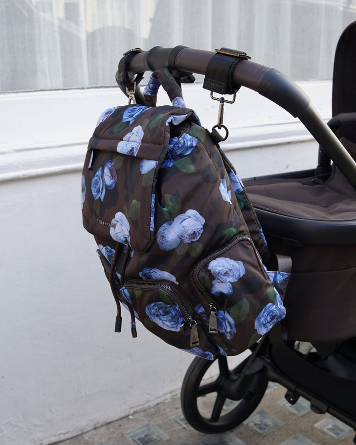 Tiba + Marl Alto Changing Backpack Brown Modern Floral Print