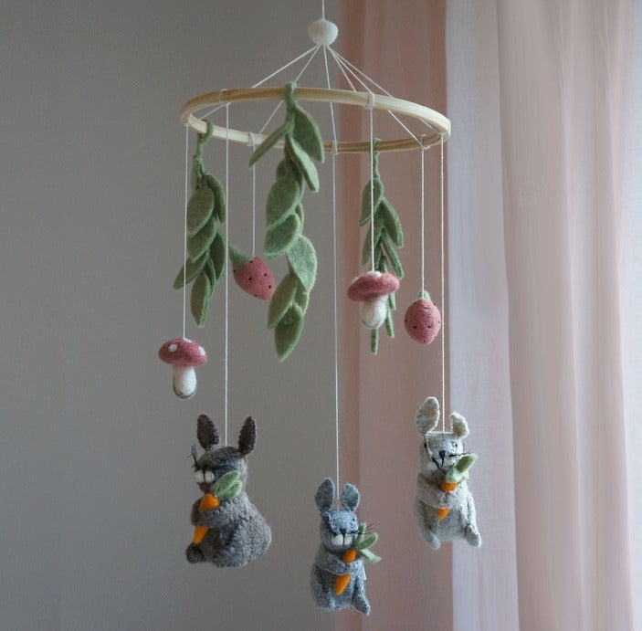 Gamcha - Baby Cot Mobile - Rabbit & Leaves - Mabel & Fox