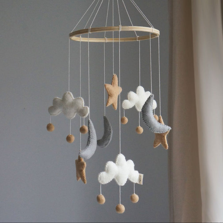 Gamcha - Baby Cot Mobile - Star Moon & Cloud - Beige - Mabel & Fox