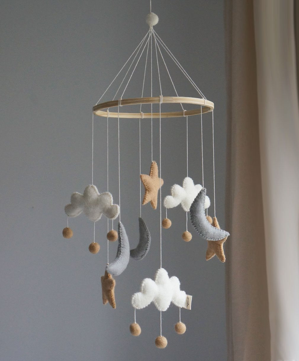 Gamcha - Baby Cot Mobile - Star Moon & Cloud - Beige - Mabel & Fox