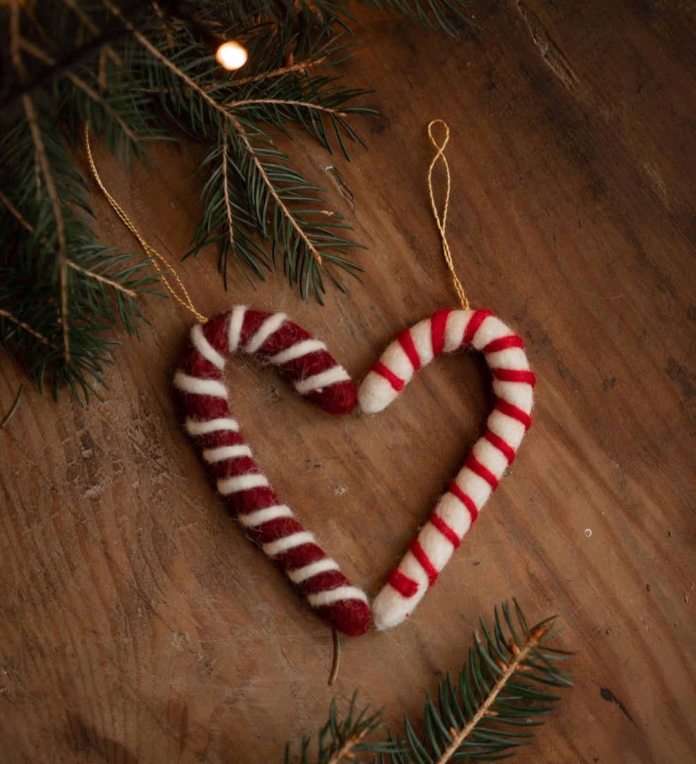Gamcha - Handmade Christmas Decoration - Dark Red & White Candy Cane - Mabel & Fox
