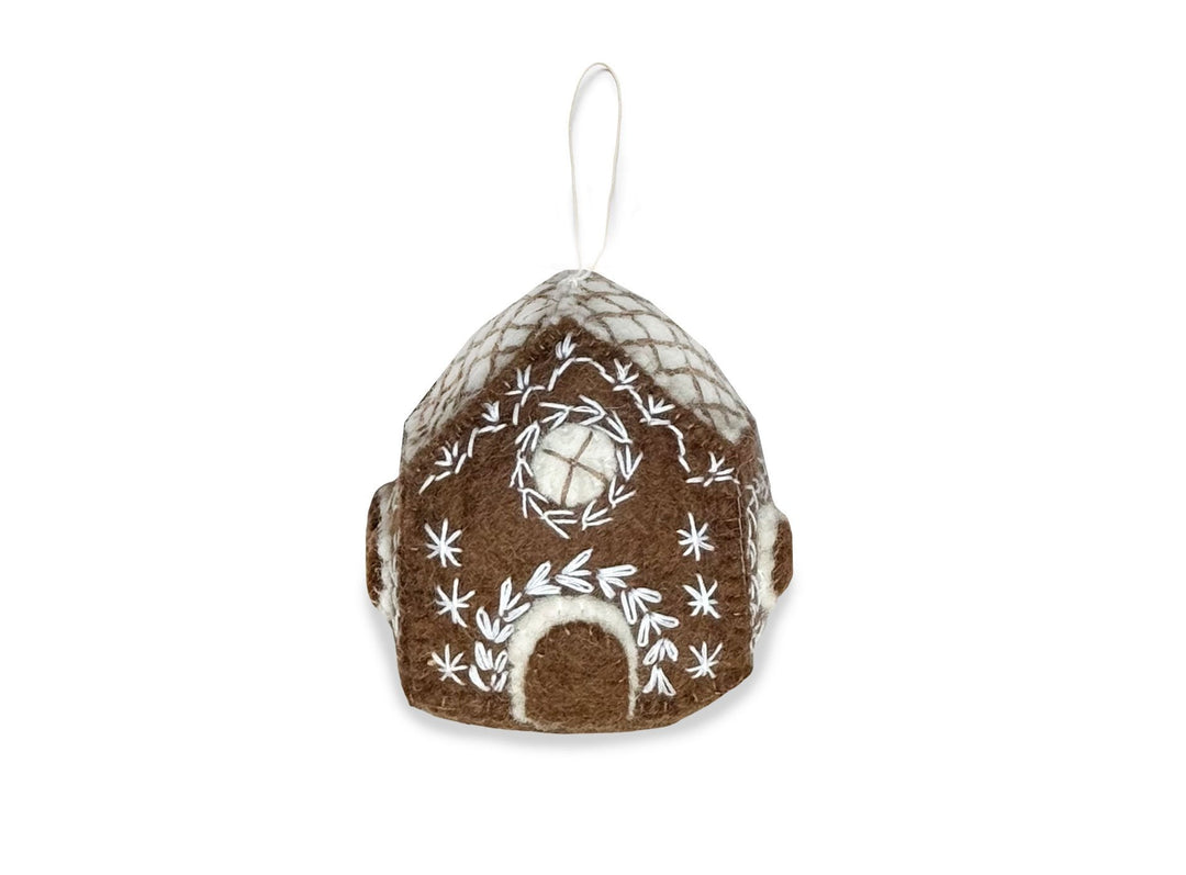 Gamcha - Handmade Christmas Decoration - Embroidered Gingerbread House - Mabel & Fox