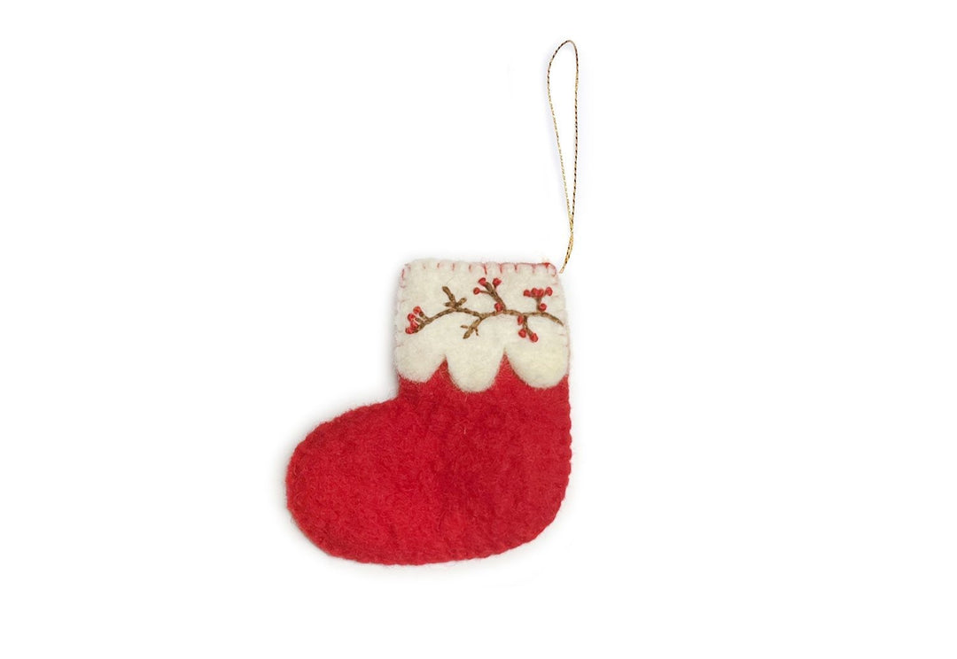 Gamcha - Handmade Christmas Decoration - Embroidered Red Stocking - Mabel & Fox