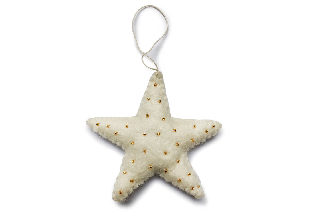 Gamcha - Handmade Christmas Decoration - Gold Beaded White Star - Mabel & Fox