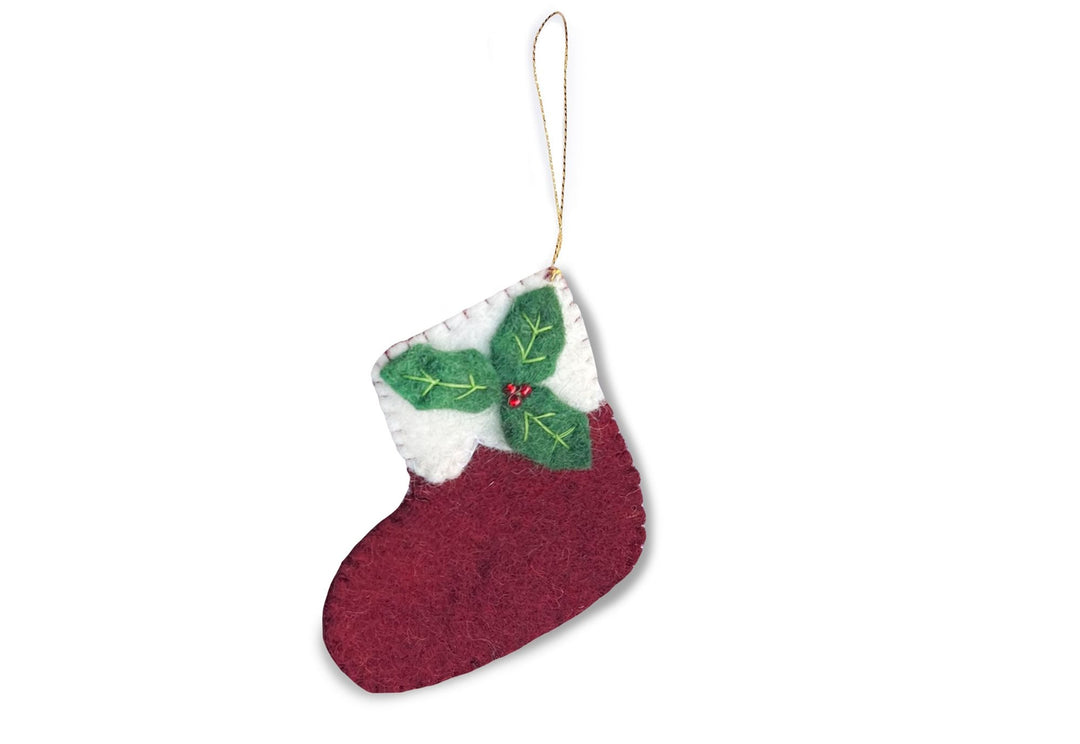 Gamcha - Handmade Christmas Decoration - Holly Stocking - Mabel & Fox