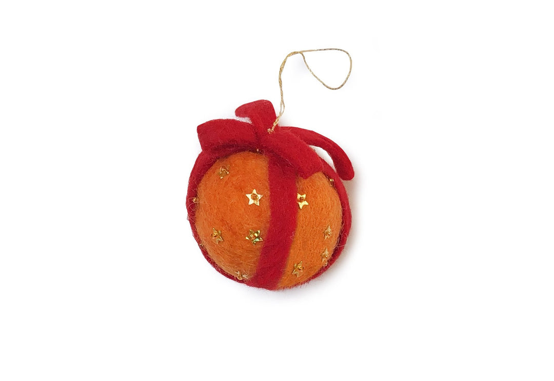 Gamcha - Handmade Christmas Decoration - Orange With Red Bow - Mabel & Fox