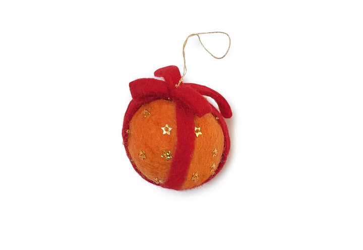 Gamcha - Handmade Christmas Decoration - Orange With Red Bow - Mabel & Fox